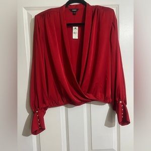 Embellished cuff drape shirt